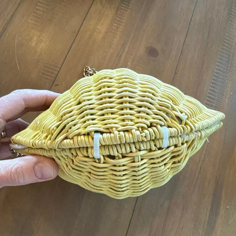 Haute Hippie Yellow LEMON WICKER CROSSBODY Bag Clutch Purse Viral Fruit Tok